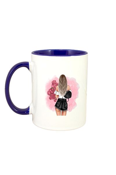 OEM Cană personalizată cu mâner albastru „Pretty girl”, INOVATIX®. 330ml