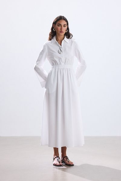 BE BLUE Ekru Poplin Shirt Dress with Pocket Detail