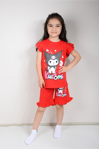 KİDSPİTİRCİK Red Kuromi Printed Shorts Suit (100% Cotton)