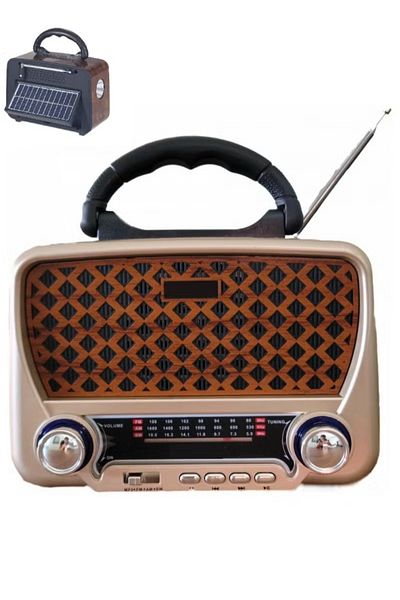 Denx راديو كلاسيكي قابل لإعادة الشحن مزود بمصباح يدوي LED محمول AM Fm يعمل بالطاقة الشمسية والبطارية