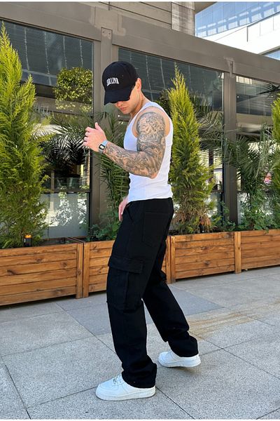 serline Black Baggy Cargo Pants