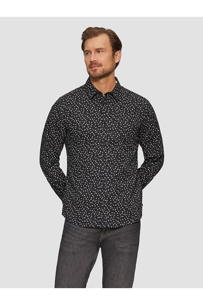s.Oliver Men's Long-sleeved Shirt, Slim Fit Cut And Moon Phase Print, Black, 3xl