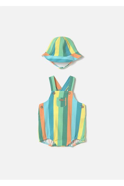 MAYORAL Baby Striped Hat Short Jumpsuit Green 1613