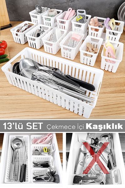 Meleni Home Σετ αρθρωτών μαχαιροπήρουνων 13 τεμαχίων - Οργανωτής συρταριού πολλαπλών χρήσεων Organizer κουζίνας Ladle White