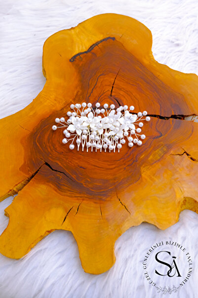 SimgeAksesuar إكسسوار شعر الزفاف الأنيق والأنيق مع اللؤلؤ بالكامل