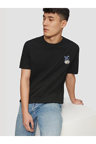 s.Oliver Men's crew neck T-shirt, cartoon print, Regular Fit, Black, 2XL