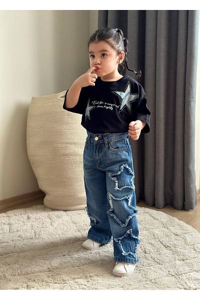 MİNİKO KİDS Girl's Star Model Jeans Cotton Suit