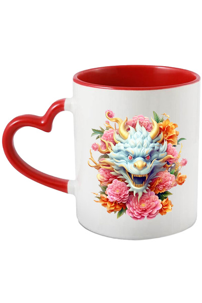 StoryGift Romania Cana cu un dragon chinezesc, ilustratie, floricele, roz, an...
