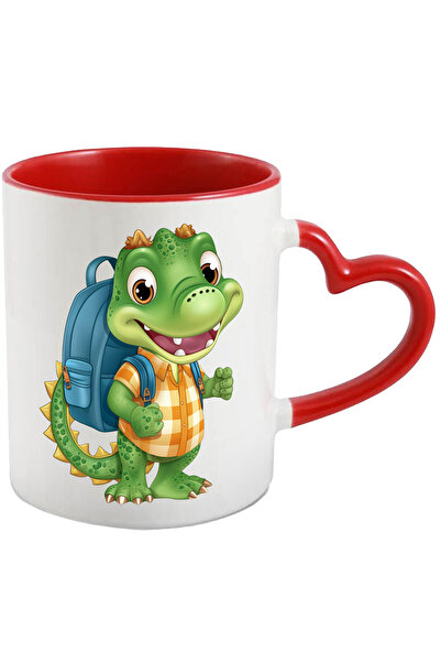 StoryGift Romania Cana Cu Un Dinozaur Verde Explorator | Ilustratie | Ghiozdan | Pleaca In Expedit, Cu Maner Inim Stg