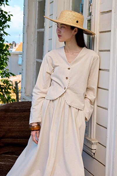 Ceylan Otantik Organic Linen Lace Detail Jacket & Balloon Skirt Set