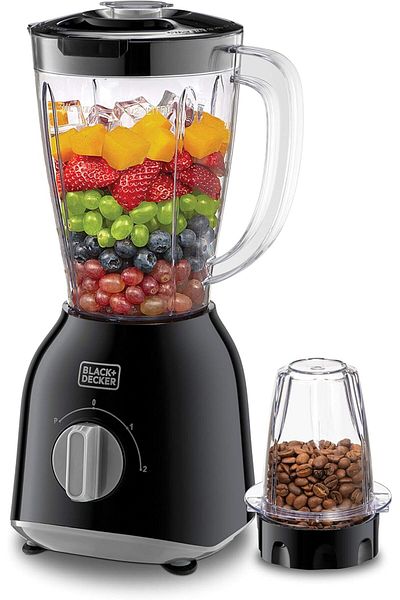 Black&Decker خلاط اند ديكر بلاك مع 2جيك و مطحنة قهوة 1.5 لتر 400 وات BX365J-B5