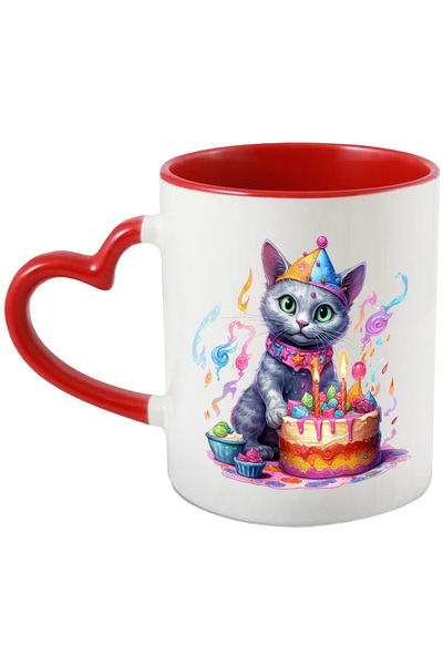 StoryGift Romania Cana cu o pisica la aniversare, ilustratie, tort, lumanari ...