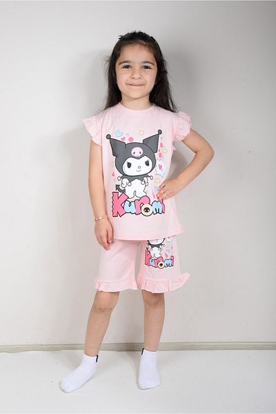 KİDSPİTİRCİK Pink Kuromi Printed Shorts Suit (100% Cotton)