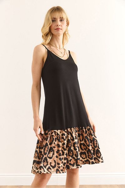 Olalook Women's Black Skirt Leopard Garnished Strap Dress Elb-19002397
