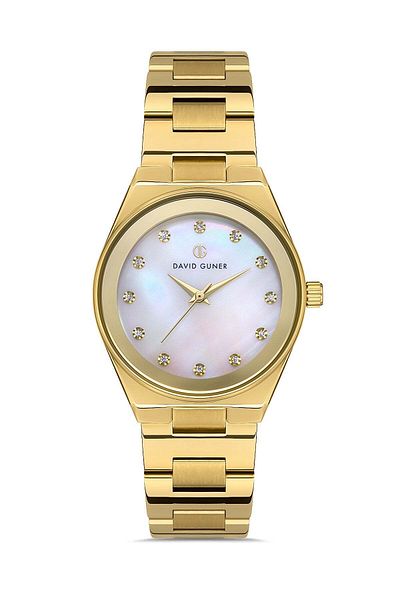 DAVID GUNER Women's Wristwatch Dg-8372La-B1 with Yellow Coated White Dial