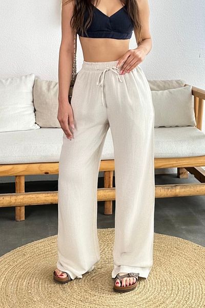 BİKELİFE Leinen Sommerhose für Damen - Elastischer Bund, Taschen, Weiter Schnitt