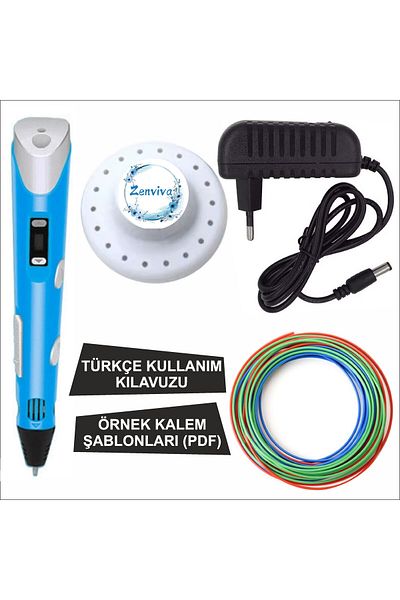 ZENVİVA Blue Color 3D Pen + 3 Colors Total 10 Meters Pla Filament + Template