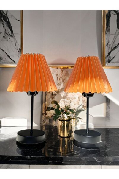 flu aydınlatma TURUNCU FİNLİN KUMAŞ UMBRELLA TASARIM MODEL SİYAH AYAK 2'Lİ AB...