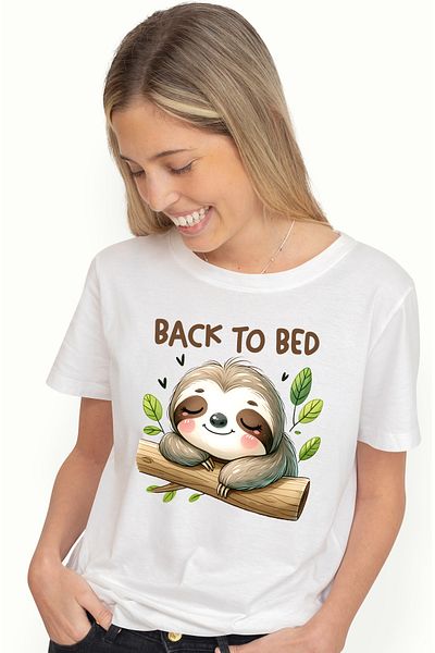 StoryGift Romania Women's T-shirt with sloth/lazy animal with the message "Back to bed", illustration, fun WHT_XS,STG6622