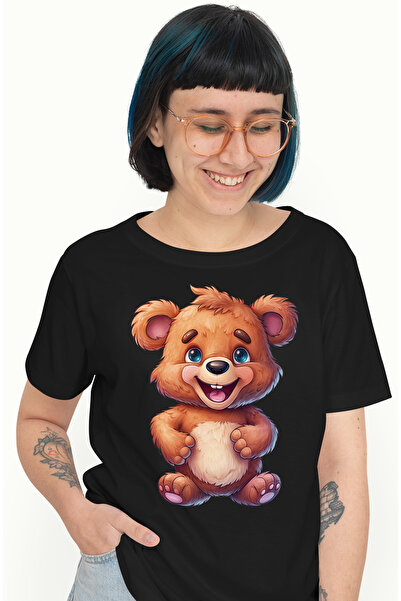 StoryGift Romania Tricou Femei Cu Un Ursulet Vesel, Ilustratie, Bucuros, Juca...