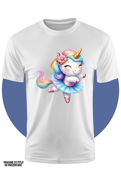 StoryGift Romania Tricou Copii Cu Un Unicorn Care Danseaza, Ilustratie, Balet, Fusta, Imbujorata, Talent, Pa