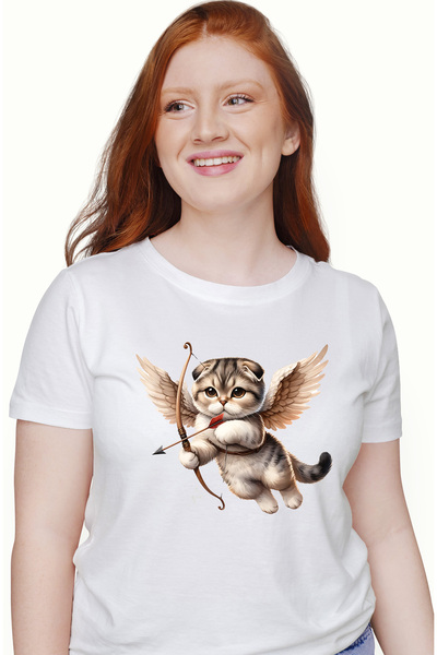 StoryGift Romania Tricou Femei Cu O Pisicuta Care Trage Cu Arcul, Aripi, Pent...