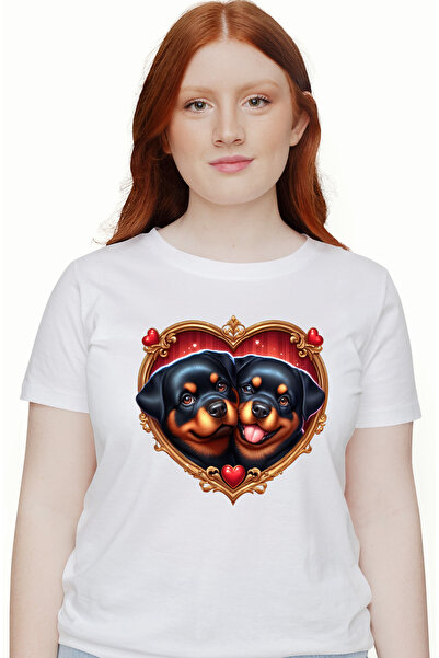 StoryGift Romania Tricou Femei Cu O Catelusa Si Un Caine, Ilustratie, Rottwei...