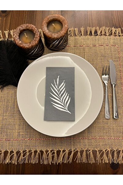 kidspartim Gümüş Yaldızlı Gri Yaprak Desenli Peçete 16 Adet