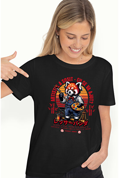 StoryGift Romania Tricou Femei Panda Rosu Pictor - Artistul A Sosit, Cu Impri...