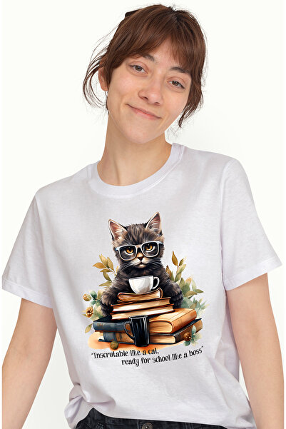 StoryGift Romania Tricou Femei Cu O Pisica Neagra Cu Ochelari, Ilustratie, Pl...