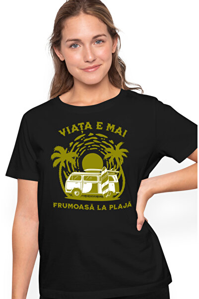 StoryGift Romania Tricou Femei Viata E Mai Frumoasa La Plaja Vacanta Caravana...