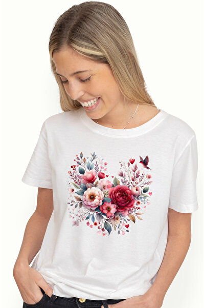 StoryGift Romania Tricou Femei Cu Multe Flori, Rosii, Roz, Pasare, Ilustratie...