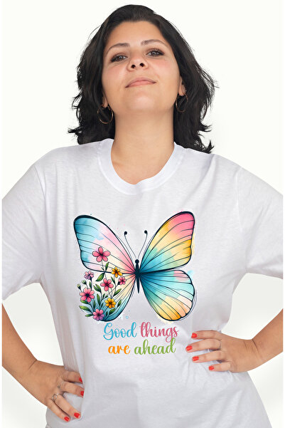 StoryGift Romania Tricou Femei Cu Mesajul "good Things Are Ahead", Ilustratie, Motivational, Flori Wht_l