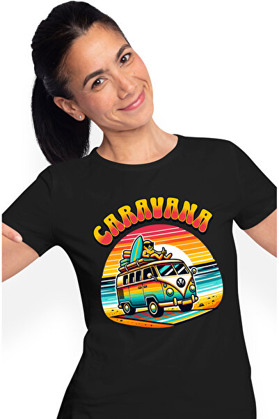 StoryGift Romania Tricou Femei Caravana Relaxarii Barbat Pe Plaja Apus De Soa...