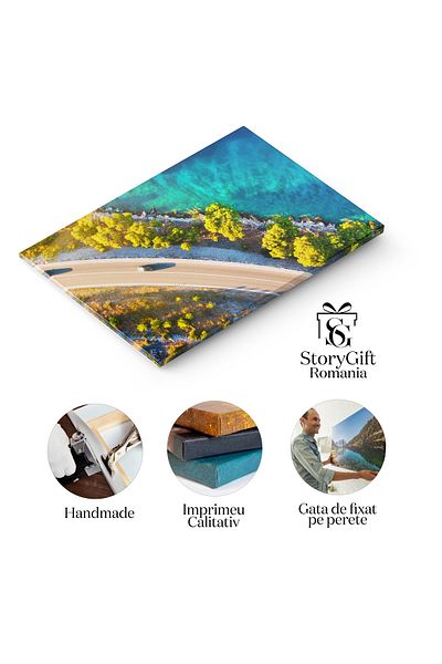 StoryGift Romania Tablou Canvas Vedere La Drum Cu Viraje In Valea Montan, Calatorie, Drum, Viteza, Rural, Natura