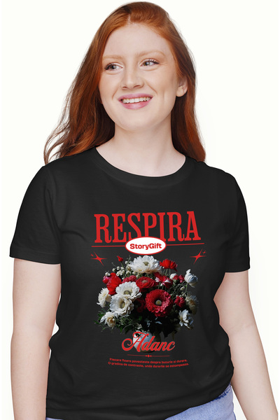 StoryGift Romania Tricou Femei Vaza Cu Flori - Respira Adanc, Cu Imprimeu Pe ...
