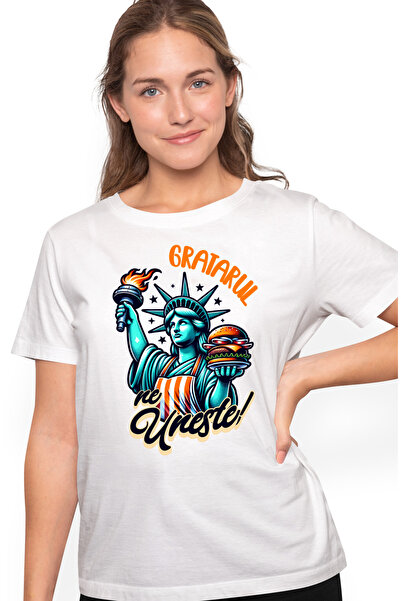 StoryGift Romania Tricou Femei Statuia Libertatii Iubitorii De Gratar Ne Uneste Cu Imprimeu Pe Fat Wht_l
