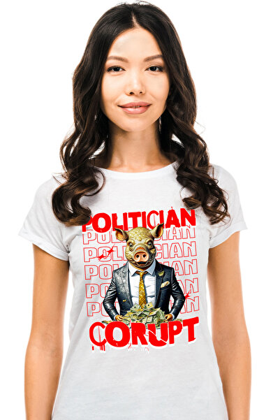 StoryGift Romania Tricou Femei Porc In Costum Si Teanc De Bani Text Politicia...