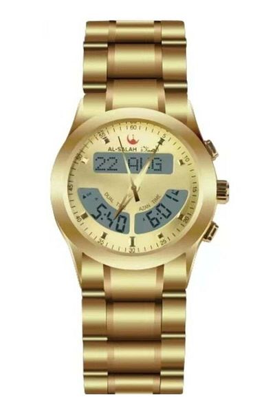 al salah watch Al Salah Luxury Islamic Prayer Watch For Azan And Prayer Times, Gold Stainless Steel