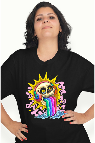 StoryGift Romania Tricou Femei Cu Craniu, Casti, Curcubeu, Soare, Multicolor ...