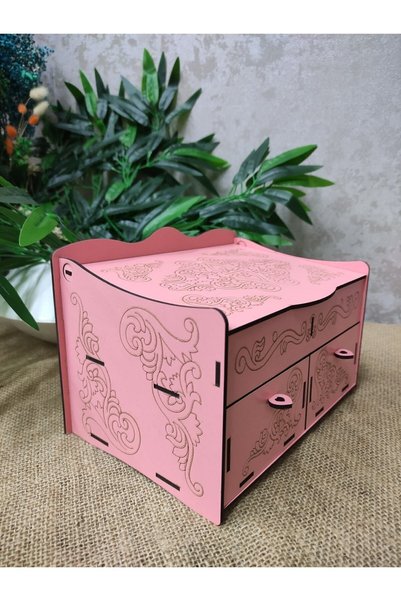 hayalimhediyelik Pink Wooden 4 Compartment Jewelry Box