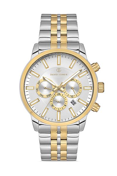 DAVID GUNER Yellow White Coated Silver Dial Multifunction Men's Wristwatch - Dg-8449Ga-D1