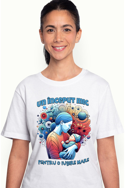 StoryGift Romania Tricou Femei Un Inceput Mic Pentru O Iubire Mare, Mama, Cop...