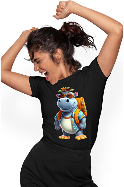StoryGift Romania Tricou Femei Cu Un Hipopotam Care Pleaca In Vacanta, Ilustr...