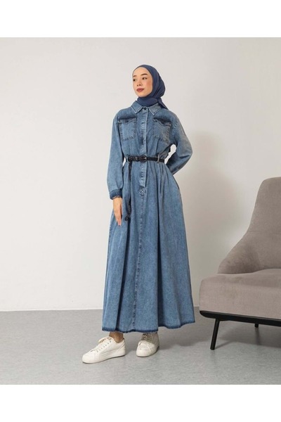 Meri 25Y6342 ELBİSE KOT İKİ CEPLİ BEL KEMERLİ ORJİNAL