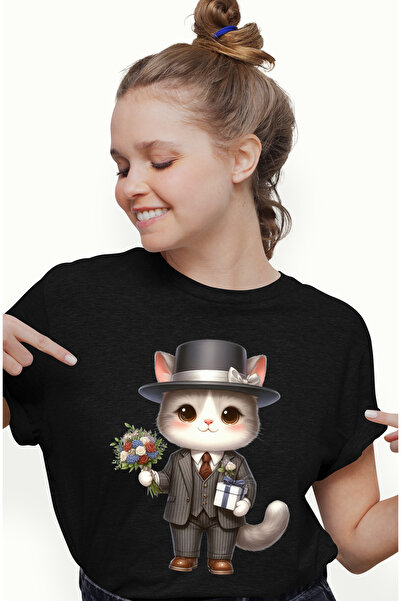 StoryGift Romania Tricou Femei Cu O Pisicuta La Costum, Ilustratie, Palarie, ...