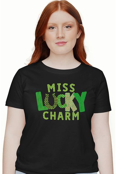 StoryGift Romania Tricou Femei Cu Mesajul "miss Lucky Charm", Ilustratie, Motivational, Domnisoara Blk_l