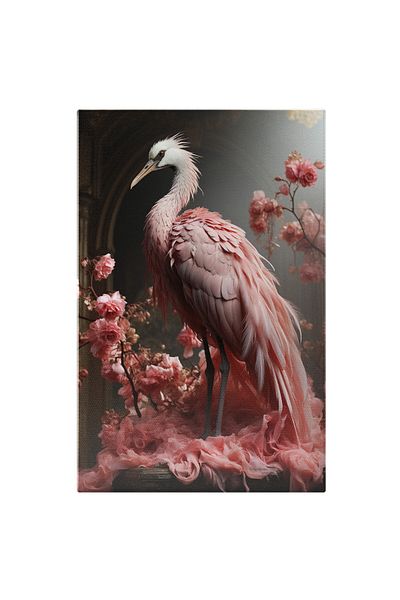 StoryGift Romania Canvas Painting: A Bird in a Vintage Villa - Pink Flowers Digital Painting