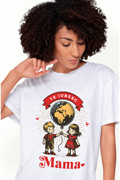 StoryGift Romania Tricou Femei Te Iubesc Mama Copii Cu Balon Planeta Ziua Mam...