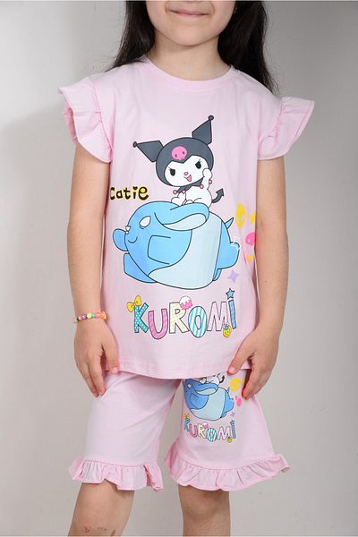 KİDSPİTİRCİK Kuromi Printed Pink Shorts Suit (100% Cotton)